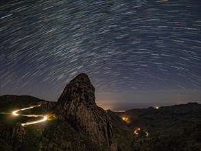 Star trails over the Roque de Agando