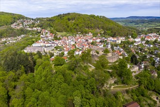 Aerial view of Lindenfels Castle and the medieval town of Lindenfels