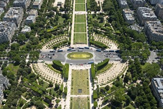 View from the Eiffel Tower of the roundabout at Parc du Champ de Mars