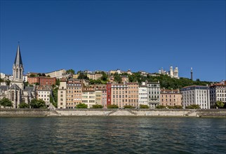 the old town at Saone River and the Church of Saint Georges, Lyon