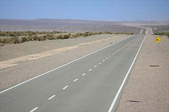 Lonely road through the plateau near Uspallata