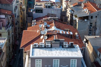 Satellite dishes and air conditioning on the roofs of Istanbul
