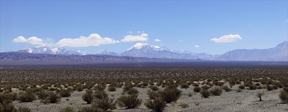 Andean chain with Cerro Aconcagua in front of the plateau near Uspallata