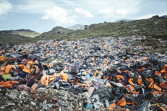 Life jackets of refugees at the garbage dump near Molivos