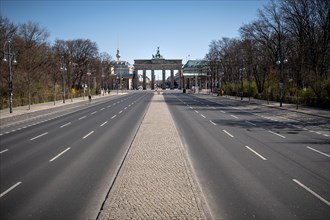Empty Street of 17 June with Brandenburg Gate