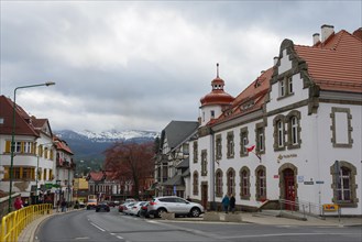 Post office building on the right and centre