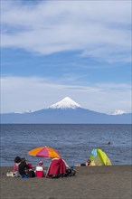 Bathers on the beach of the Llanquihue Lake