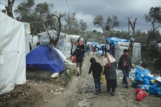 Refugees in the refugee camp in Moria
