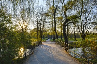 Bridge over Schwabinger Bach in morning light