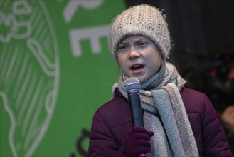 Greta Thunberg gives a speech at the Fridays For Future Demonstration
