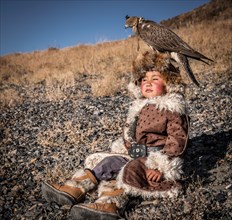 Mongolian falcon hunter