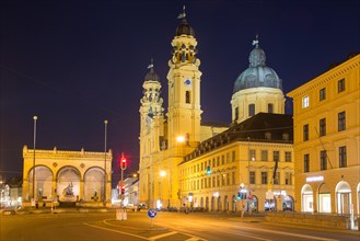 Illuminated Feldherrenhalle and Theatine Church