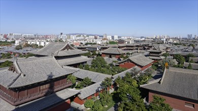 Panoramic view from the tower of Huayan Temple to traditional houses and skyline