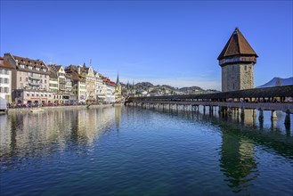 Panoramic view over the river Reuss to the Chapel Bridge and Water Tower
