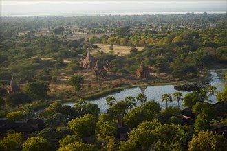 View of the Irrawaddy River with pagodas of Bagan