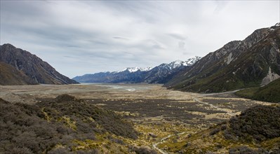 View of the Tasman River valley, Mount Cook National Park