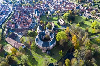 Aerial view, old town of Buedingen with the castle Buedingen