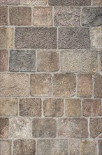 Wall of grouted stone blocks of different sizes, background
