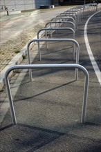 Empty bicycle racks in front of German National Library, curfew due to coronavirus
