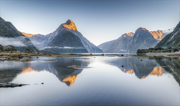 Mitre Peak is reflected in Milford Sound, Fiordland National Park