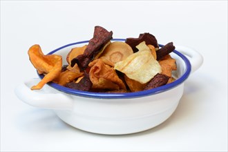 Vegetable chips in shell, food photography