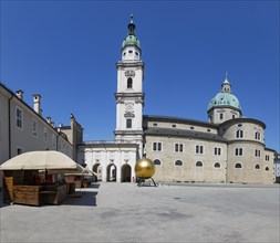 Vacant places due to the coronavirus pandemic, Kapitelplatz with Salzburg Cathedral