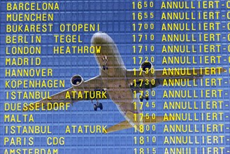 PHOTO MONTAGE, arrival and departure board at the airport