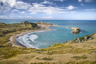 Beach with turquoise sea at Castlepoint Lighthouse, Masterton