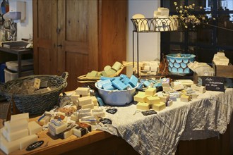 Soap manufacture, various soaps on the sales table