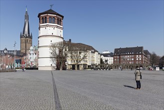 Empty Burgplatz in the old town of Duesseldorf, lockdown due to corona pandemic
