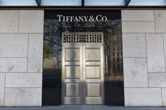 Closed stainless steel door, entrance to Tiffany & Co. on Koenigsallee