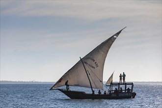 Arab dhow on the road with tourists, Kendwa