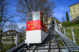 Red carriage of the Bernese Marzili, funicular railway