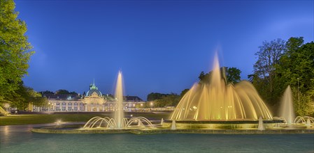 Spa garden with fountain, illuminated
