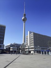 The World Clock with Alexanderplatz Bahnhof and the Fernsehturm, during the lock-down due to the Coronavirus pandemic