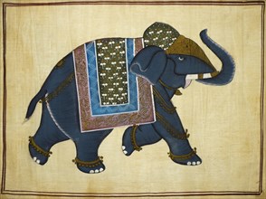 Hand painted elephant on cotton fabric
