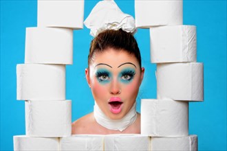 Young woman with toilet paper