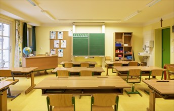 Empty classroom with blackboard