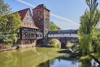 View of the Wasserturm and the Henkerbruecke at the Pegnitz River