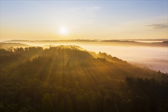 Sunrise with fog in the Isar valley