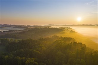 Sunrise with fog in the Isar valley