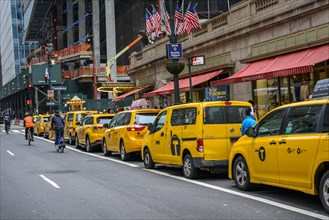 Typical yellow Taxis lined up in front of the Grand Central Station