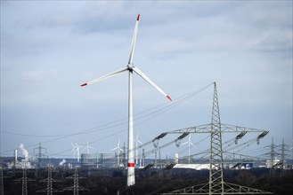 Wind turbines and electricity pylons
