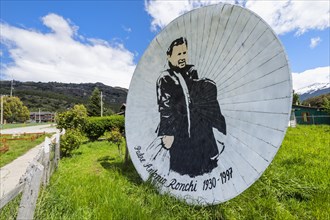 Memorial in form of satellite dish to Missionary Padre Antonio Ronchi