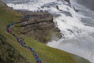 Tourists at Gullfoss Waterfall
