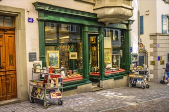 Alley with antiquarian bookshop in the old town of Zurich
