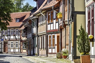 Alley with half-timbered houses and cobblestones