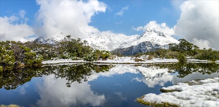 Small mountain lake with reflection