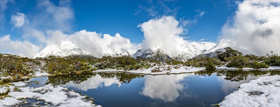 Small mountain lake with reflection