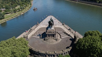 German corner with the equestrian statue of Emperor Wilhelm at the confluence of the Rhine and Moselle rivers in Koblenz